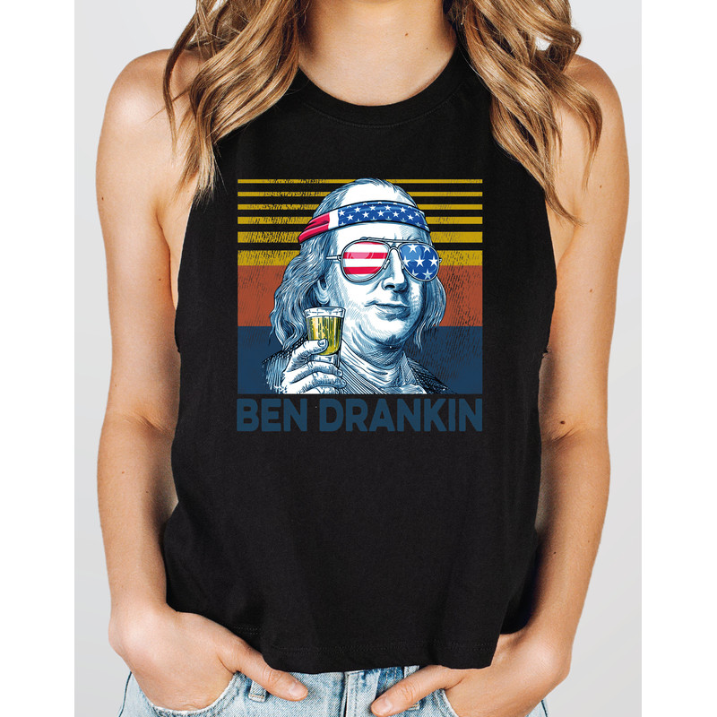 Ben Drankin  Racerback Tank, Independence Day Crop Top Tank,  Benjamin Franklin Crop Tank, 4th of July Raceback, USA Top Tank G-421 - 4.jpg