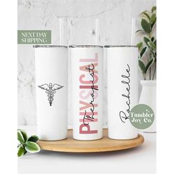 custom name pink pt tumbler for appreciation - gift for best pt - pt travel to go cup - pt tumbler t-379