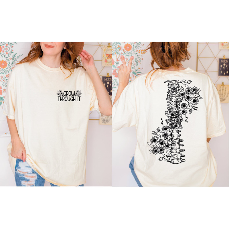 Grow Through It Comfort Colors Shirt,Floral Spine Shirt, Botanical Spine Tshirt, Scoliosis, Ankylosing Spondylitis, Ehlers-Danlos Gift-459 - 1.jpg