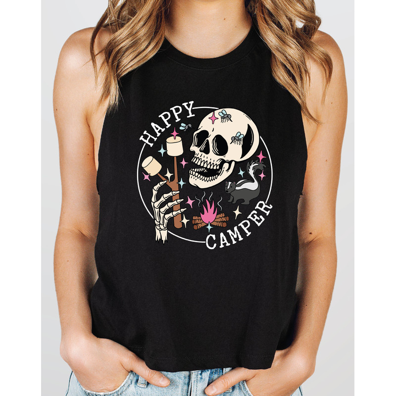 Happy Camper Racerback Tank, Skeleton Camping Crop Top Tank, Funny Camping Crew Racerback, Happy Camper Crop Top Tank Gift-435 - 1.jpg