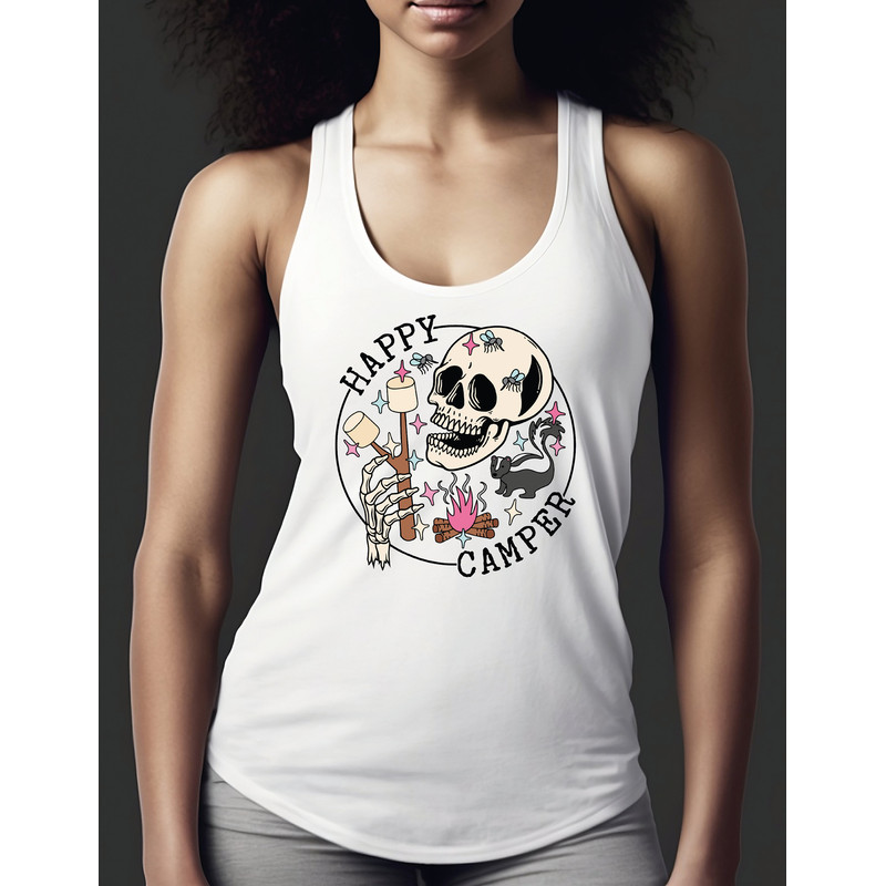 Happy Camper Racerback Tank, Skeleton Camping Crop Top Tank, Funny Camping Crew Racerback, Happy Camper Crop Top Tank Gift-435 - 2.jpg