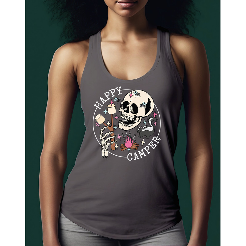 Happy Camper Racerback Tank, Skeleton Camping Crop Top Tank, Funny Camping Crew Racerback, Happy Camper Crop Top Tank Gift-435 - 3.jpg