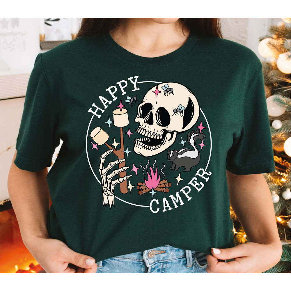 Happy Camper Shirt, Skeleton Camping Unisex Graphic Tee, Funny Camping Crew Shirt, Family Camping Shirt Gift-435 - 4.jpg