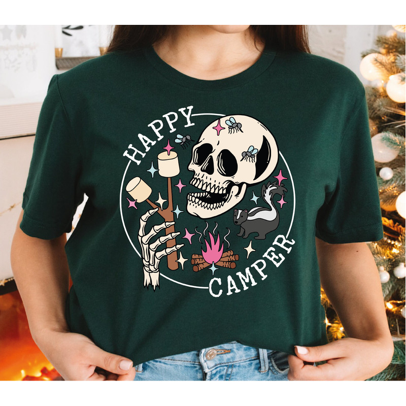Happy Camper Shirt, Skeleton Camping Unisex Graphic Tee, Funny Camping Crew Shirt, Family Camping Shirt Gift-435 - 4.jpg