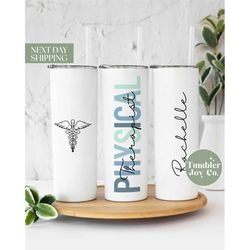 custom name blue physical therapist tumbler for appreciation - gift for best pt - pt travel to go cup - pt tumbler t-378