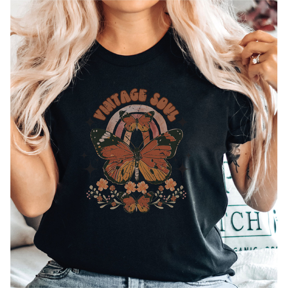Vintage Soul Butterfly Shirt, Vintage Soul Floral T-Shirt, Boho Floral Butterfly Shirt Gift-417 - 2.jpg