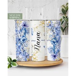 blue flowers nana glitter tumbler for mother's day - gift for nana - new nana gift for mother's day - floral nana tumble