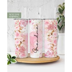 pink flowers grandma glitter tumbler for mother's day - gift for grandma - new grandma gift for mother's day - floral gr