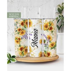 sunflower yellow mama glitter tumbler for mother's day - gift for mama - new mom gift for mother's day - floral mama tum