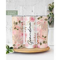 floral pink flowers grandma glitter tumbler for mother's day - gift for grandma - new grandma gift for mother's day - gr