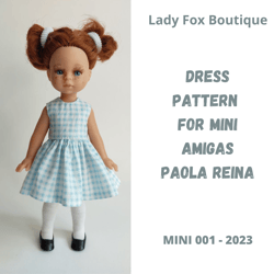 Dress pattern for Mini Amigas Paola Reina and Kruselings dolls.