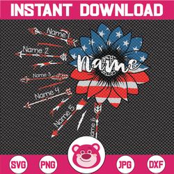 personalized names with children sunflower and arrow usa, personalized svg, grandma mimi gigi ,cricut,digital download s