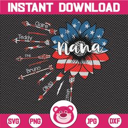 personalized names nana with children sunflower and arrow usa, personalized svg, grandma mimi gigi ,cricut,digital downl