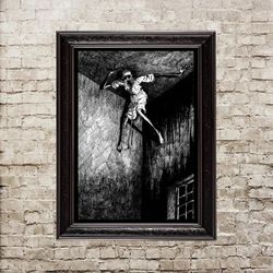 3 a.m. Horror style wal hanging. Bizarre ghost poster. Macabre painting gift. Gothic Home Decor. 814.