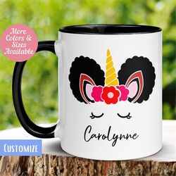 unicorn mug, personalized unicorn name mug, afro puff unicorn, custom mug, african american name mug, unicorn coffee mug