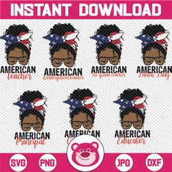 4th of july svg bundle afro black girl mom bun hair sunglasses headband mom life, messy bun hair svg files for cricut, s