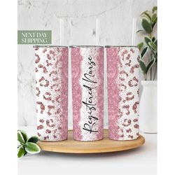 registered nurse pink glitter leopard 20oz skinny tumbler gift for registered nurse - rn life tumbler - coworker gift -