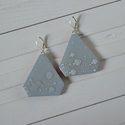 Minimalism large Earrings Wooden and silver-plated Grey drops