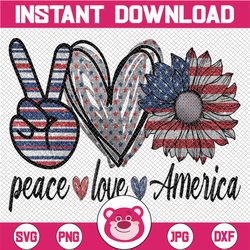 Peace Love America Sunflower Glitter png, 4th of july sublimation designs downloads American flag sunflower, Patriotic d