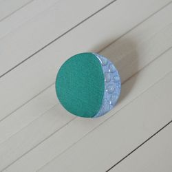 Moon Brooch wooden round Green and Blue colors