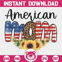american mom png leopard sunflower 4th of july sublimation png designs downloads, patriotic png design, patriotic png sh