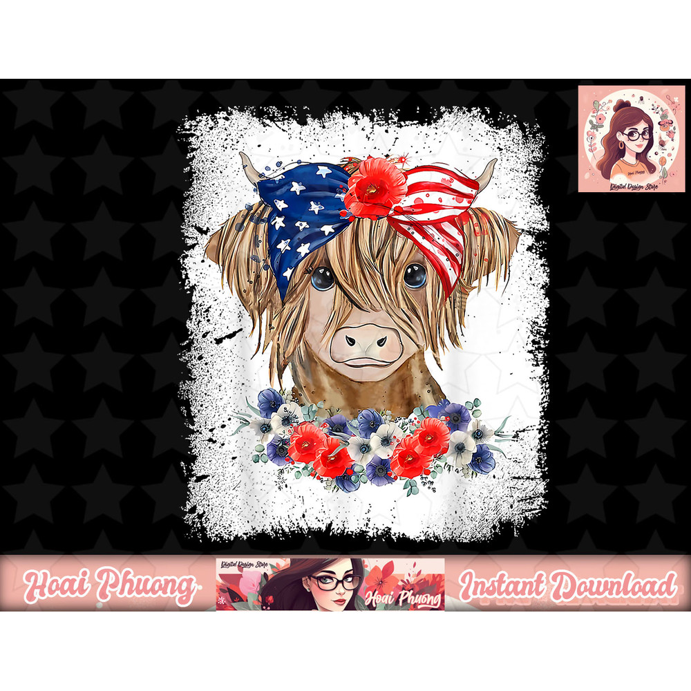 Bleached 4th Of July Long Haired Calf USA Patriotic Cow png, instant download.jpg
