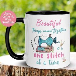 sewers mug, beautiful things come together mug, sewing mug, sewing gift, seamstress mug, hobby mug, tea coffee cup, quil