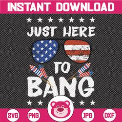 Just Here To Bang PNG 4th Of July Flag Fireworks Firecrackers Independence Day Cut File PNG JPG