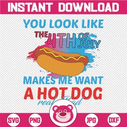 funny 4th of july sublimation designs downloads png, you look like the 4th of july makes me want a hot dog real bad