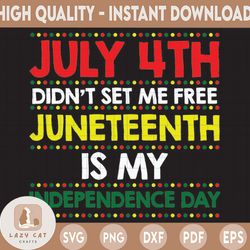 july 4th didnt set me free juneteenth is my independence day svg dxf cricut cut file, black african hands american