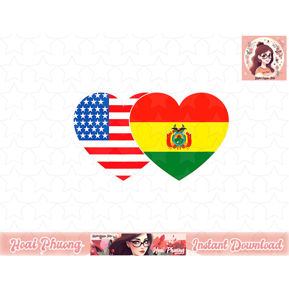Bolivia & USA Flag Twin Heart 4 Bolivian Americans Patriotic png, instant download.jpg