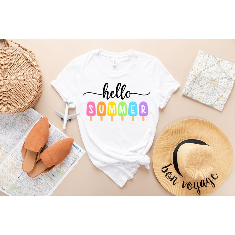 Hello Summer Shirt - Popsicle Written Summer Welcome Outfit - Colorful Holiday T-Shirt - Family Vacation Apparel - Gift for Traveler - 2.jpg