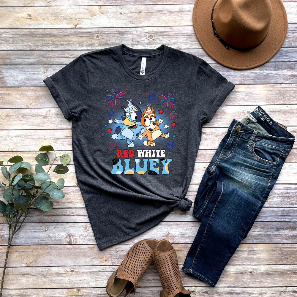 Red White Bluey Shirt, Bluey and Bingo 4th July Shirt, Bluey Independence Day Shirt, Bluey Fireworks Shirt, Independence Day 2023 Shirt - 2.jpg