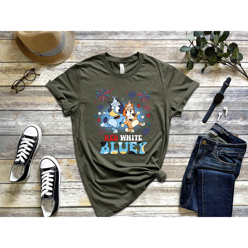 Red White Bluey Shirt, Bluey and Bingo 4th July Shirt, Bluey Independence Day Shirt, Bluey Fireworks Shirt, Independence Day 2023 Shirt - 3.jpg