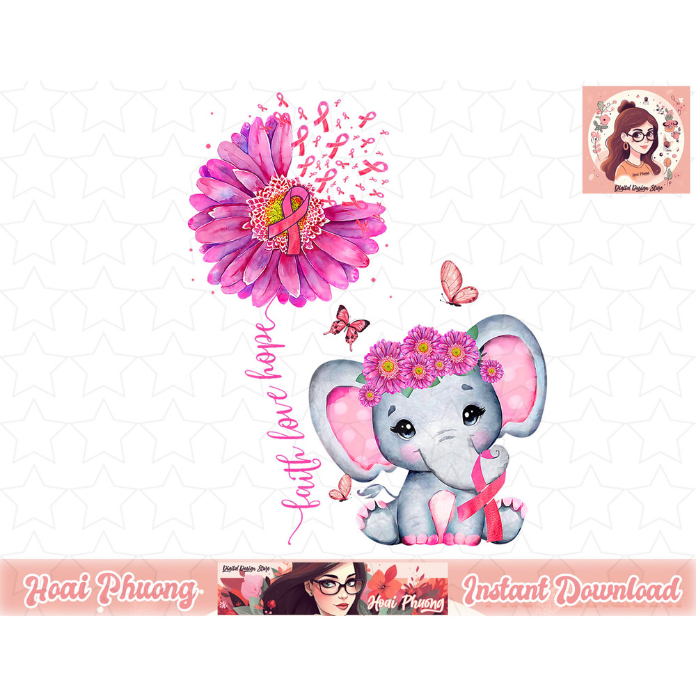 Breast Cancer Cute Elephant With Sunflower And Pink Ribbon png, instant download.jpg