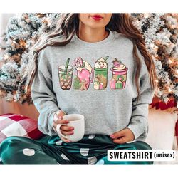 Christmas Coffee Sweatshirt, Pink Christmas Sweatshirt, Vintage Chirstmas Shirt, Snowman Christmas Sweater
