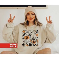 vintage halloween sweatshirt, doodle halloween sweater, halloween shirts for women, halloween crewneck