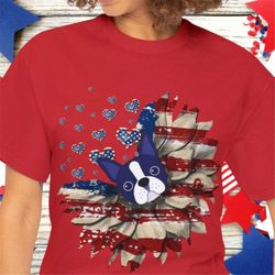 boston terrier shirt, usa flag flower t shirt, happy independence day, funny july 4th shirt, america sunflower, freedom