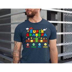 custom super grandpa shirt with names, funny grandpa tshirt, father's day grandpa tee, father gift tee, fathers day gift