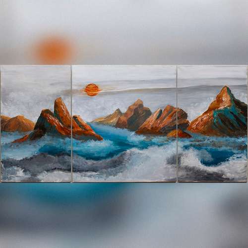 Modern painting interior Acrylic painting mountains Abstract painting Golden mountains Painting home Gold painting Art