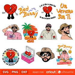 bad bunny svg bundle, instant download, bundle for cricut, silhouette vector svg png dxf cut file