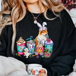 collie some bunny needs coffee sweater, easter coffee cups sweatshirt, collie easter shirt, rough collie lover, easter b