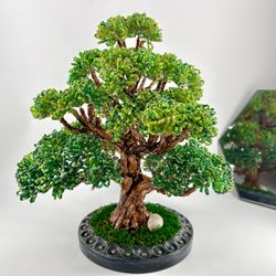 Handmade LED Beaded Bonsai Tree with Replaceable Batteries - Unique Home Decor Piece