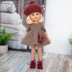 Paola Reina doll clothes 32 cm/ 13'' . Beret and dress. Dress with embroidery. Handmade.