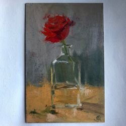 Rose flowers original oil painting hand painted modern impasto painting wall art 6x9 inches