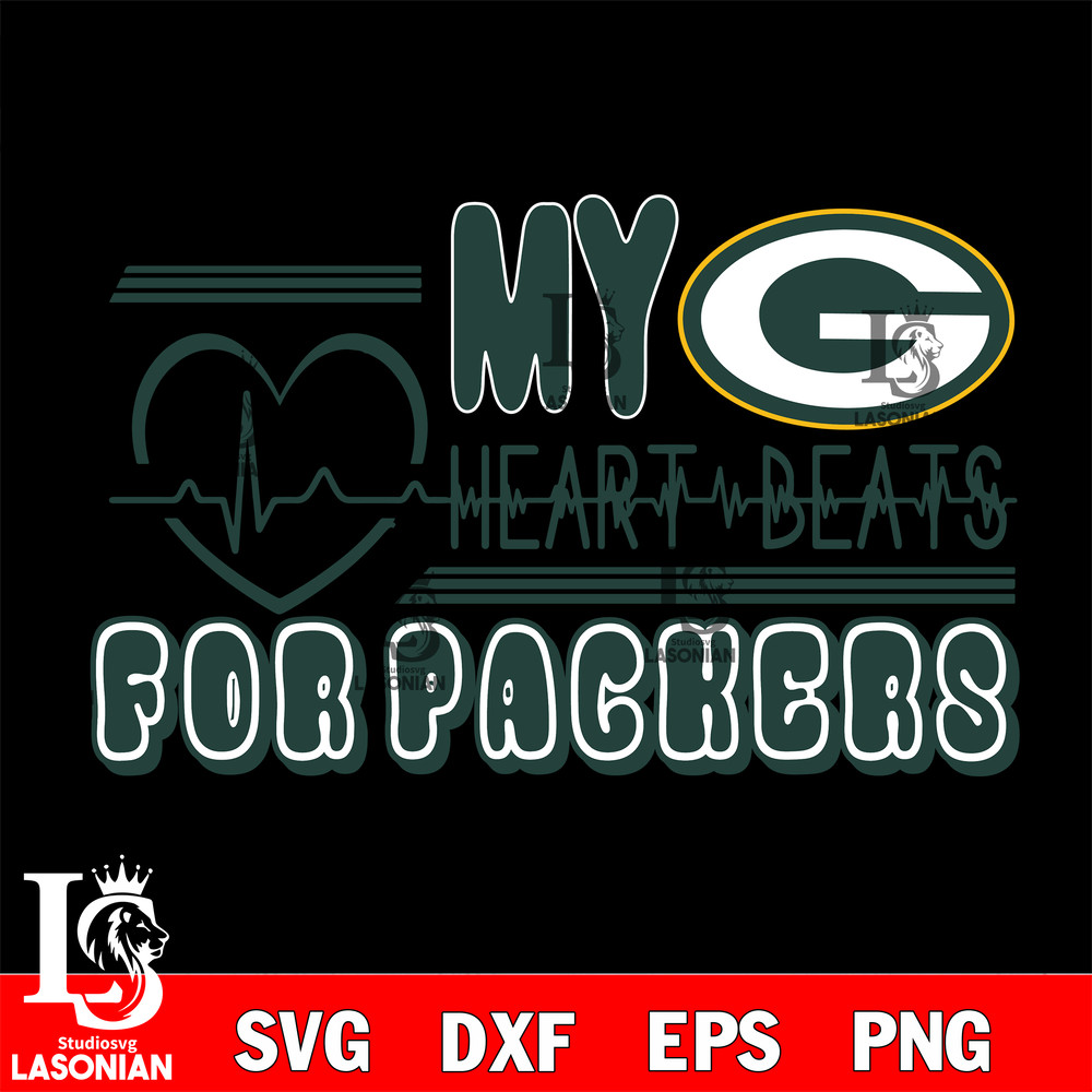 Green Bay Packers heart Beats svg, digital download.jpg