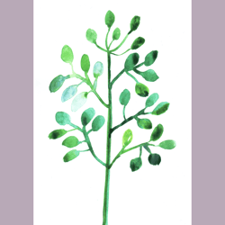 Watercolor green botanical leaves plant painting art print. Modern botanic illustration art wall decor