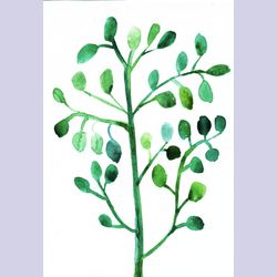 Watercolor green botanical floral tree painting // watercolour botanic sketch wall art