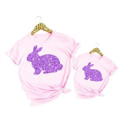 glitter easter bunny tshirt, easter shirts for women and girl, mommy and me outfits, gift mom and daughter, mother daugh