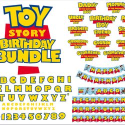 toy story svg png birthday bundle | toy story font svg, toy story birthday boy svg, toy story birthday printable banner